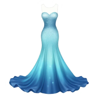 Realistic isolated long pastel blue formal party dress with gradient shiny sparkling navy blue diamonds on it. sticker