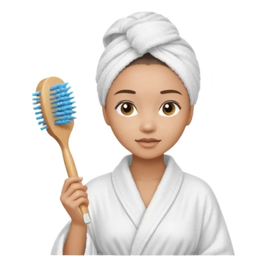 lightskin Women wearing shower robe and their hair with towel holding a brush sticker