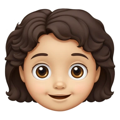 close-up of round smiling toddler face only with big eyes, medium skin tone, dark wavy hair, no neck visible, just the face sticker