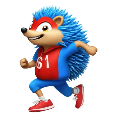 blue hedghehog running fast with red shoes sticker