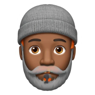 A dark-skinned man with a gray beanie, brown eyes, and a gray mustache and beard, wearing a calm expression. sticker