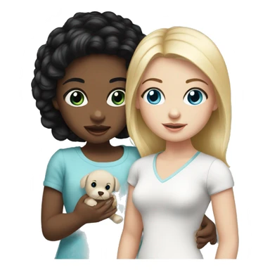 white Girl with black hair and blue eyes playing with baby doll sticker
