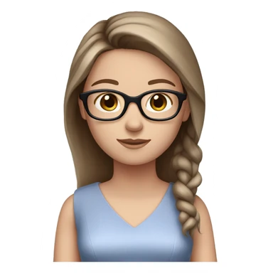 White Girl with straight brown hair blue eyes and glasses pink dress  sticker