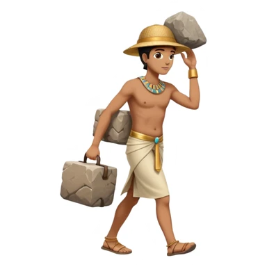 fullbody ancient Egyptian worker carrying a rock block on their back, no fancy hat, walking sticker
