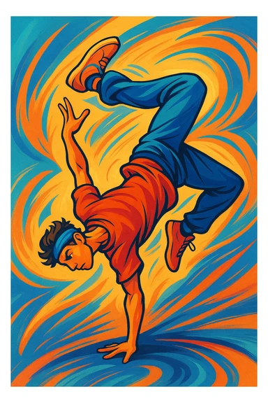 illustration of a person performing acrobatic moves, style 1 sticker
