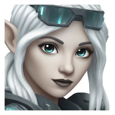 Cyberpunk elf, white hair, white skin, crystal ble colored clothes sticker