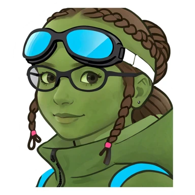 Girl with brown hair in braids skiing sticker