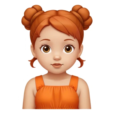 school baby girl   with reddish blunt hair with 2 buns orange dress sticker