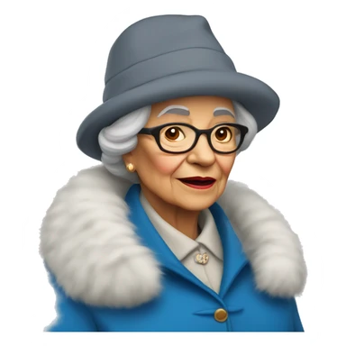 My beloved grandmother in a blue hat and a gray coat and I in a red hat and a white fur coat sticker