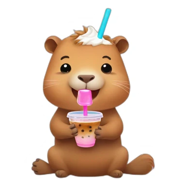 Happy Capybara with bubble tea sticker