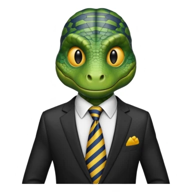 A reptilian humanoid dressing a suit, striped tie, human emoji style sticker