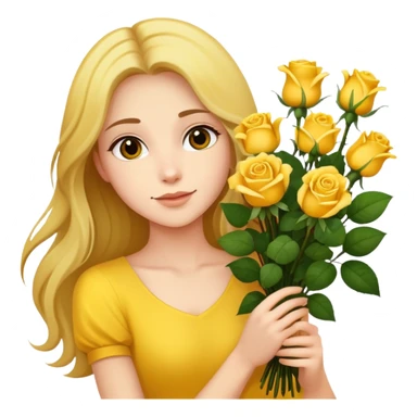Beautiful girl with long hair holding a bouquet of yellow roses sticker