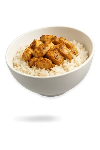 bowl bianca che fluttua in aria con riso e pollo sticker