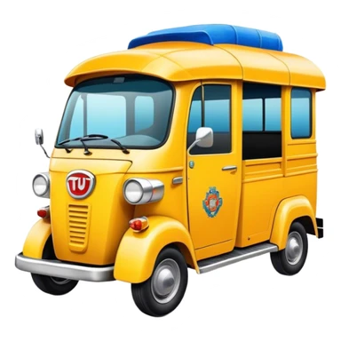 Cinematic Realistic Tuk Tuk Pop Culture Emoji, featuring a vibrant portrayal of the iconic Thai tuk tuk rendered with dynamic textures and lively, urban lighting. sticker