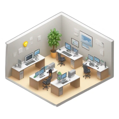 isometric square solid outline border containing indoor creative start-up office people active working computer simple clean developer-space #edc31b  sticker