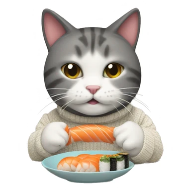 A cat wearing a sweater eating sushi  sticker