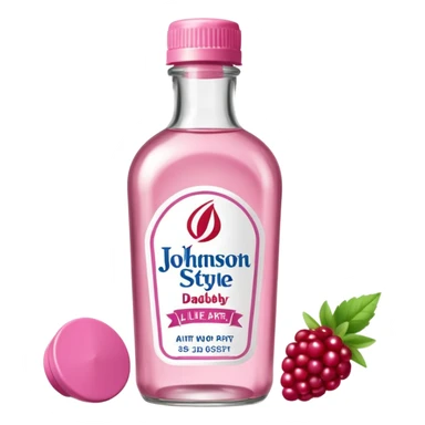 realistic Johnson and Johnson style bottle pink cap pink logo clear bottle with aint no party like a berry party written on the logo with diddy oil and a berry on top bottle sticker