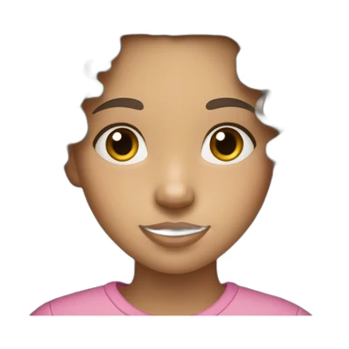 A 12 years old White girl with long curly brown hair a little nose and a Pink mouth wearing a Grey shirt sticker