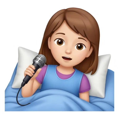 Little girl with brown hair singing karaoke in her sleep in bed sticker
