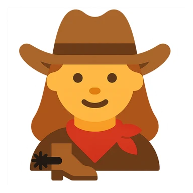 Add spurs to the cowgirl, flat icon style, geometric shapes, minimal color, no background sticker