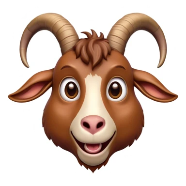 Cinematic Comical Brown Goat Portrait Emoji, Head tilted dramatically with an exaggeratedly amused expression, featuring a sleek brown fur with distinct, quirky curved horns, wide, expressive eyes filled with playful disbelief, Simplified yet hilariously expressive features, highly detailed, glowing with a slightly sassy glow, high shine, dramatic yet playful, stylized with an air of cheeky mischief, bright and endearing, soft glowing outline, capturing the essence of a spirited and over-the-top goat, so meme-worthy it feels like it could side-eye its way into internet fame instantly! sticker
