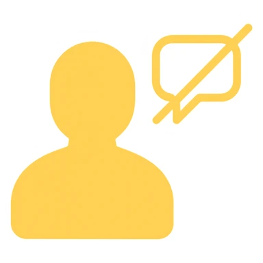 Disengaged user silhouette with a crossed-out chat bubble in minimal modern icon style, yellow color variation, no background. sticker