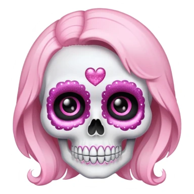 Cute lady skull with soft pink details and glitter sticker
