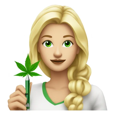 Pretty Blonde woman with green eyes holding a green weed pen  sticker