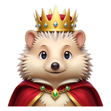 king hedgehog portrait, head and shoulders only, wearing a small golden crown, royal cape collar, proud confident expression, cute spiky fur details, fantasy royal vibe, 3D cartoon, mobile game icon style, clean background, no text, no watermark
 sticker