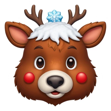 Rudolph red nosed reindeer with snow on its head and nose sticker