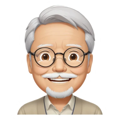 _cinematic-realistic-portrait-of-hayao-miyazaki,-depicted-with--large-rectangular-glasses,-his-happy-expression-rendered-in-lifelike-detail,-illuminated-with-soft,-realistic-lighting-that-emphasizes-his-creative-genius, his eyes shut  closed because of his large smile. eyes are shut sticker