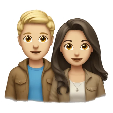 Blonde girl and brunette boy with beige pitbull sticker