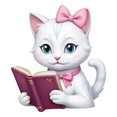 cat marie from aristocats with pink bow reading a book sticker