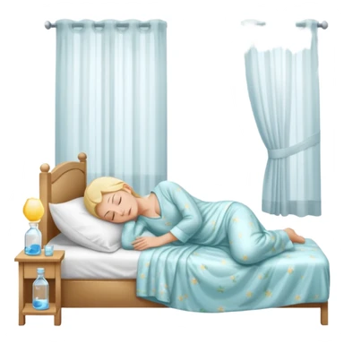 sunlight through curtains, GoCLN bottle and water glass on bedside table, person sleeping

 sticker