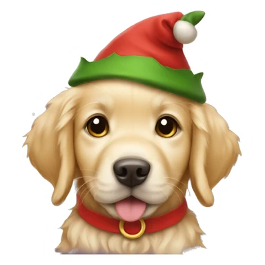 Golden retriever puppy dressed as a Christmas elf sticker