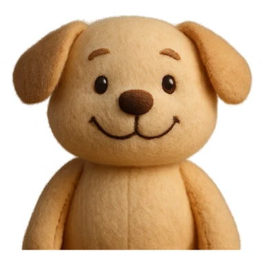 a happy dog plush portrait, round face, button nose, pastel colors, centered, no background sticker