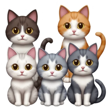 4 different coloured short haired cats including; a dark brown and white cat, and a dark grey and white  sticker