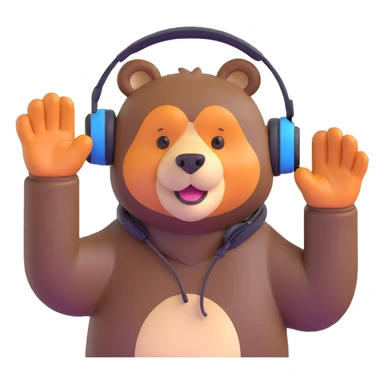 bear with a headset, waving paw sticker