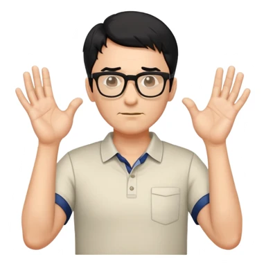 professor with black hair and glasses wearing shirts, no mustache, with hands positioned as if grabbing an invisible rugby ball sticker