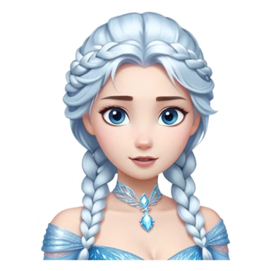 Cinematic Stunning Elsa Portrait Emoji, Ice-blue gown shimmering, platinum hair flowing in a graceful braid, piercing blue eyes glowing with icy magic, an aura of regal power and breathtaking beauty, frozen elegance at its finest! sticker