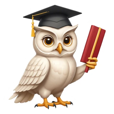 happy white Owl with graduation hat and diploma in claws sticker