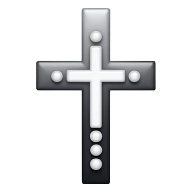 Elegant emoji icon of a white cross made of white beads, glossy surface, subtle shadows, pure white palette, centered sticker