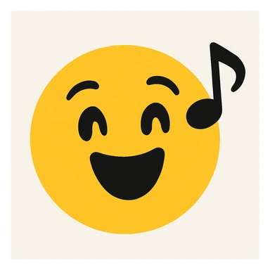 Adjust the emoji style to match the Rednote app emoji style exactly: flat, soft, rounded face, bold expressive eyes, vibrant yellow and black colors, playful and cheerful, with a musical note accent, no 3D or shading. sticker