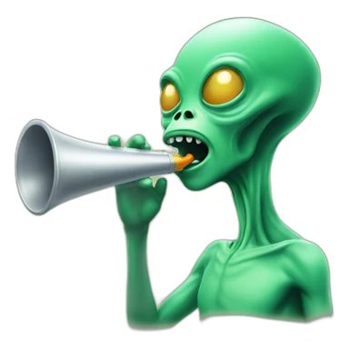 Alien blowing whistle sticker