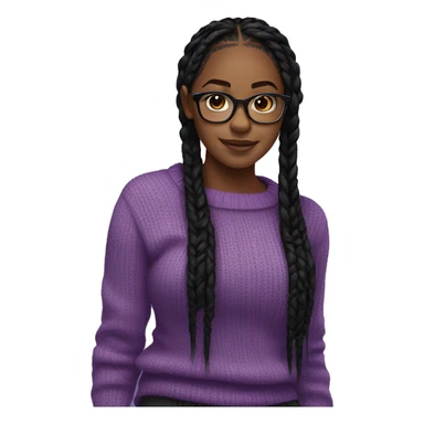  black girl with glasses long black box braids with a purple sweater sticker