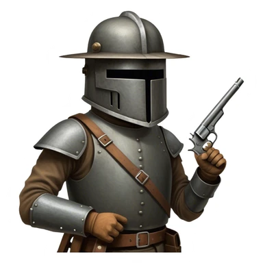 Cinematic Realistic Ned Kelly Portrait Emoji, depicted as the legendary Australian bushranger in his iconic homemade iron helmet and armor, gripping a revolver with a defiant stance. The scene is rendered with gritty textures and dramatic, shadowed lighting, evoking the lawless frontier and his rebellious, fearless legacy. sticker