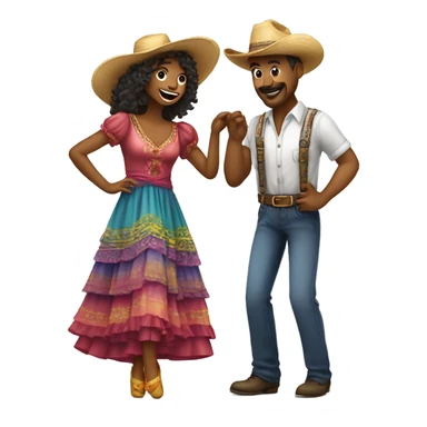 casal dançando usando chapéu de palha e roupas coloridas em festa country sticker