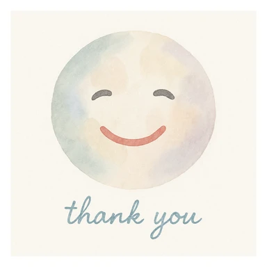 watercolor emoji with a soft smile and 'thank you' text sticker