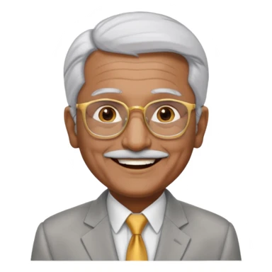 70 yr old indian man, short straight white hair brushed back, light grey business suit, big smile, dark brown skin, no moustache, dark brown eyes, glasses
 sticker