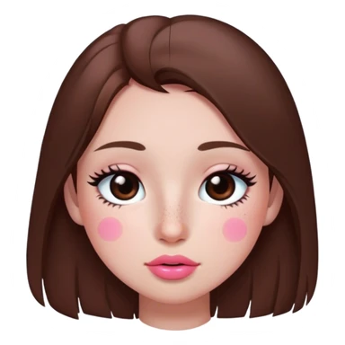 me,ling straight brown hair,long eyelashes,medium pink lips,bigs eyes,little bit of freckles , a mole in the middle of my forehead (small) sticker